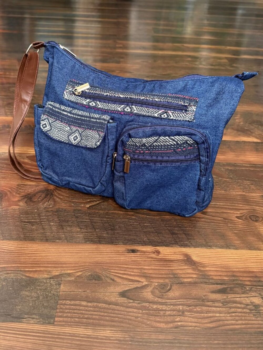 Gold Coast Denim & Tribal Pattern Shoulder Bag